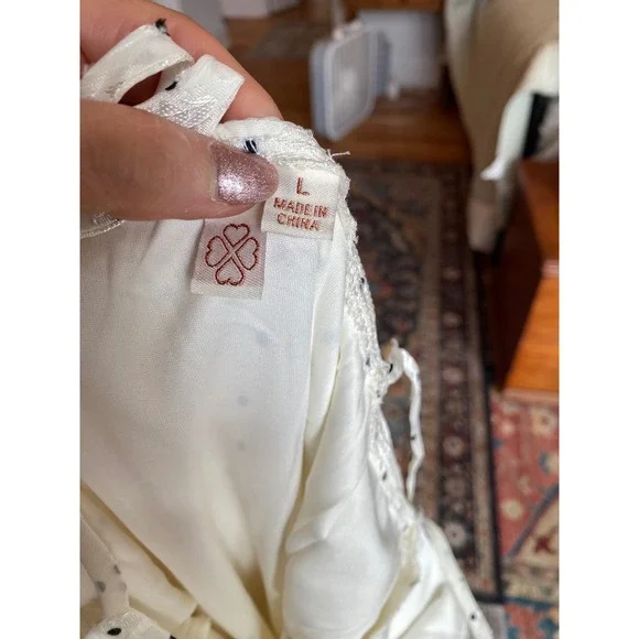 Lucky Brand White Floral Burnout Polka Dot Ruffle High Low Slip Dress 6ELZU808 L - Picture 7 of 14